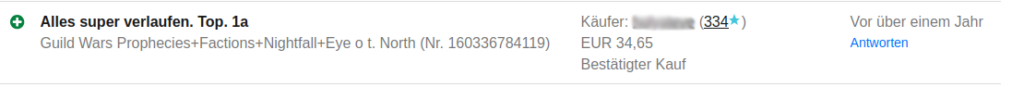 Ebay-Auktion Guild Wars
